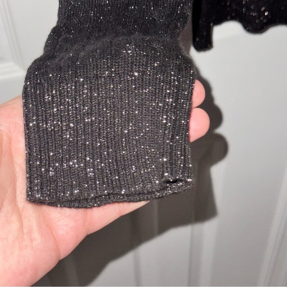 LAURA SCOTT Women's Large Black Metallic Sparkle Cardigan Sweater V-Neck Button - Picture 6 of 16